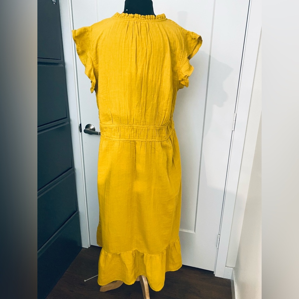 Bohemian yellow cotton gauze, ruffle dress - Picture 2 of 3